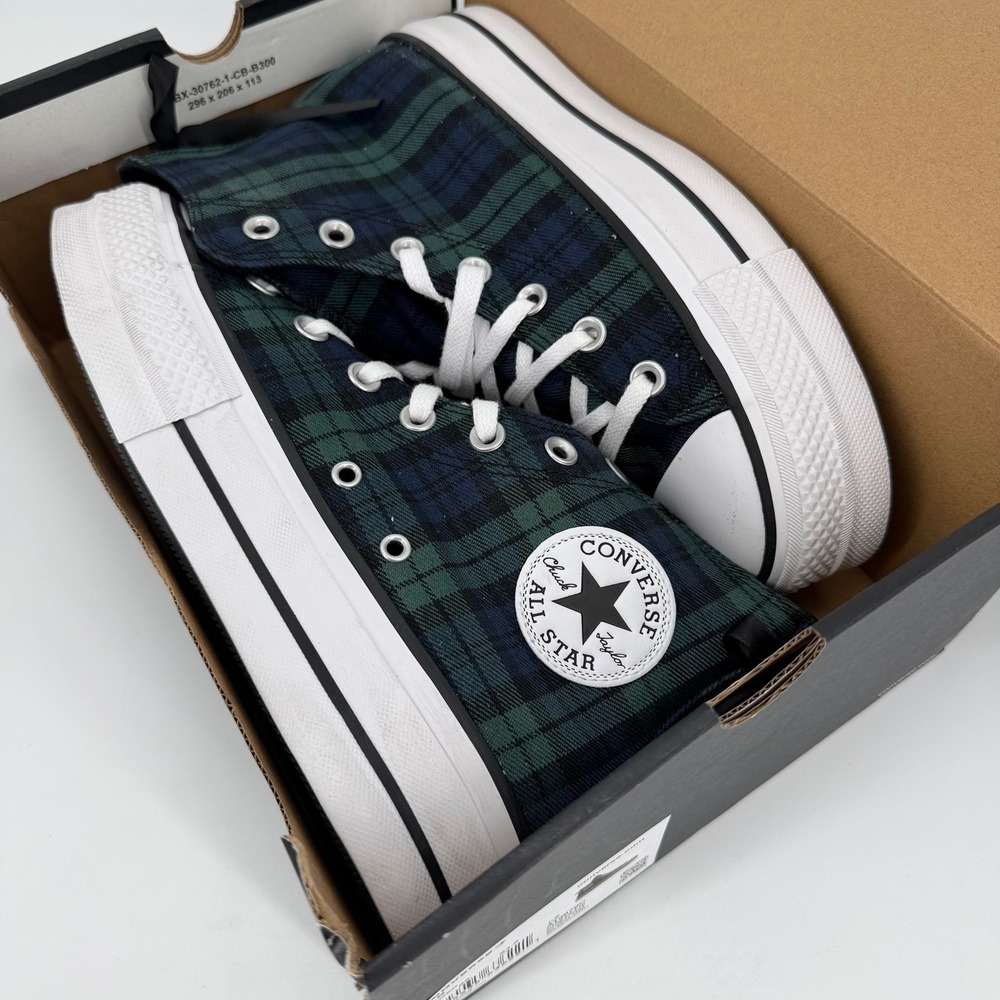 Converse CTAS Lift Hi Plaid Navy Green Platform Sneakers A13879C Womens 7.5 - Picture 6 of 10